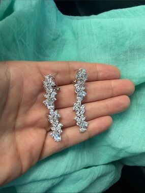 Elegant Silver-Tone Clear Crystal Drop Earrings - Women Jewelry